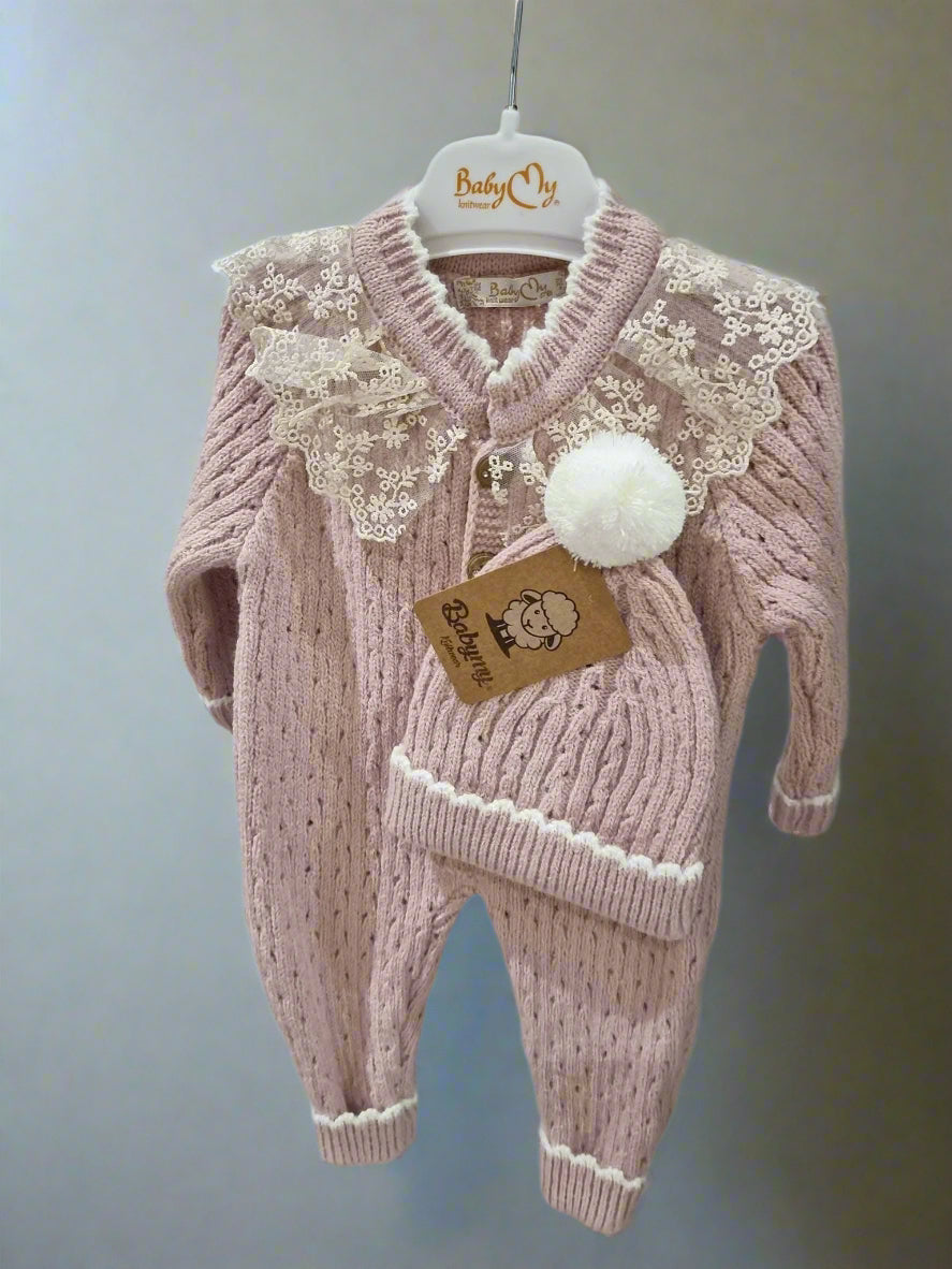 Baby Pink Woolly Romper Set
